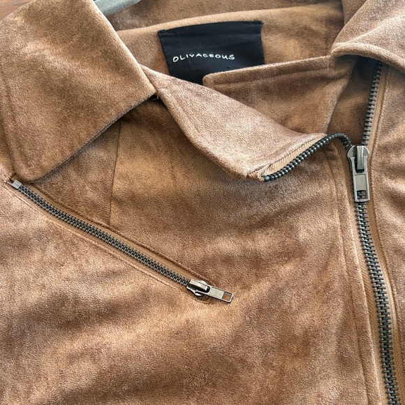 Olivaceous Brown Faux Suede Moto Jacket Size Large | Soft Zip-Up Biker Style - Picture 14 of 14